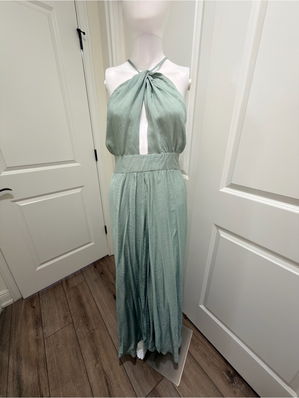 White Fox Boutique Sage Green Backless Halter Maxi Dress